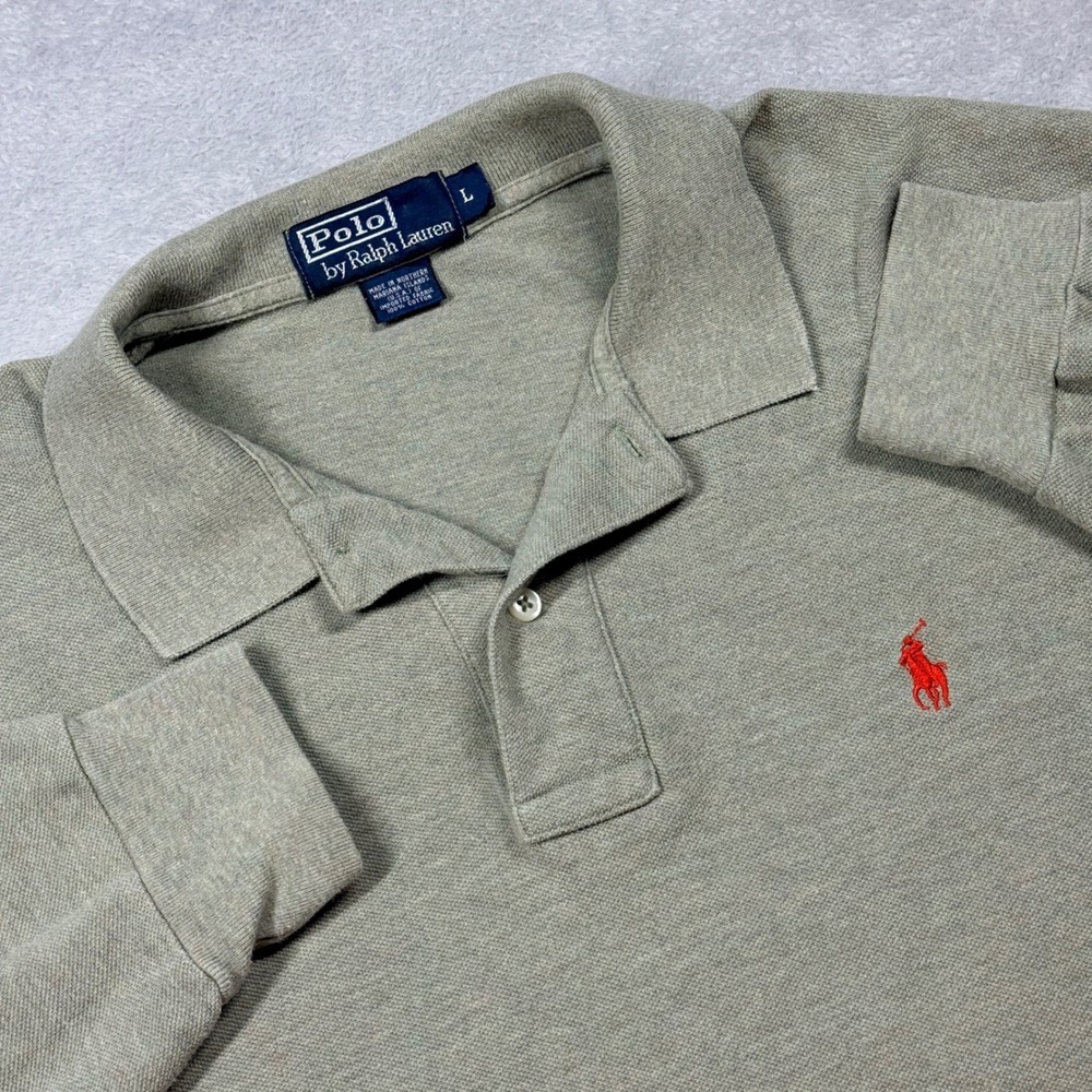 Polo Ralph Lauren Long Sleeve Mens L Olive‎ Green Heather Pique Cotton Classic